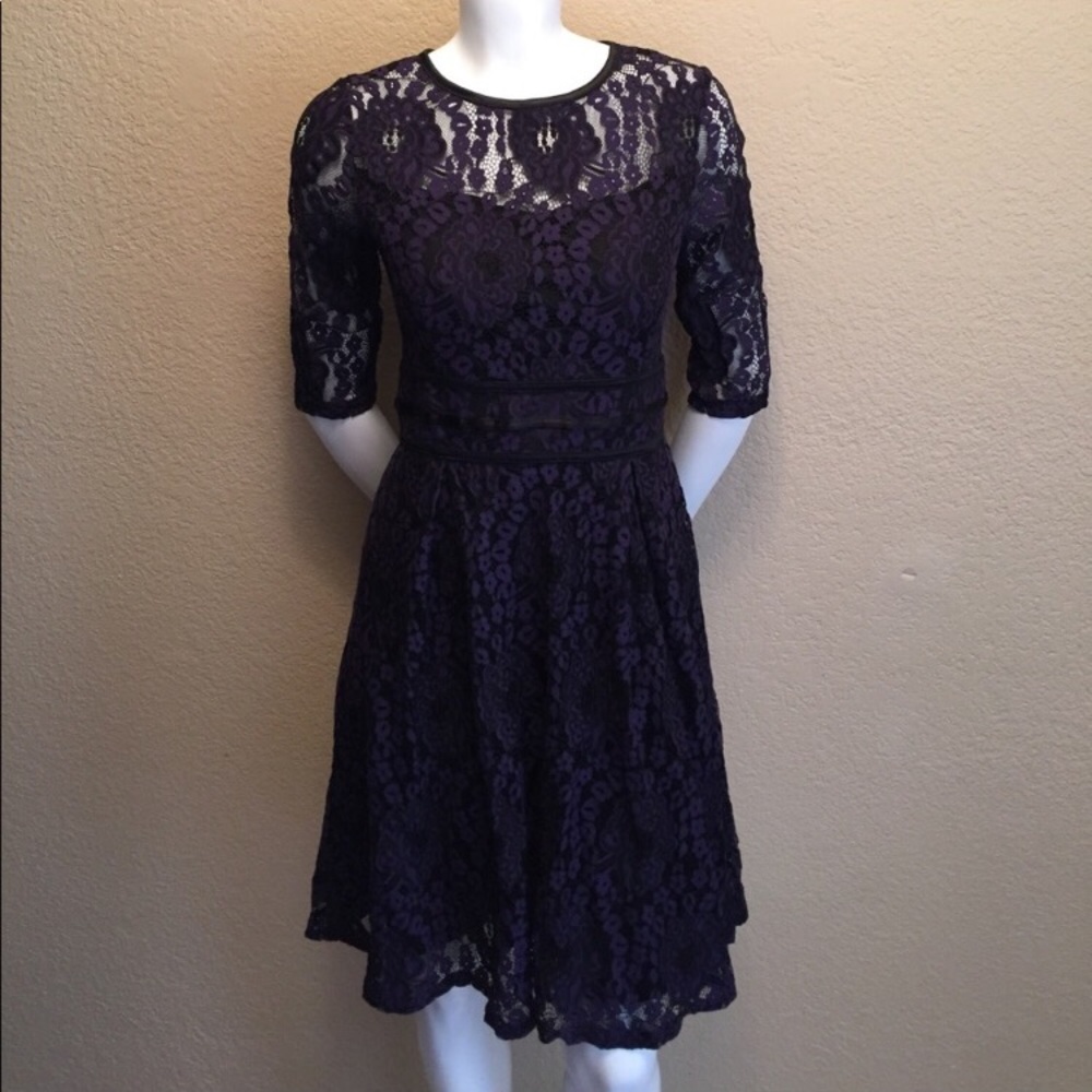 Miusol Plum and Black Lace Aline Cocktail Party Dress MINT